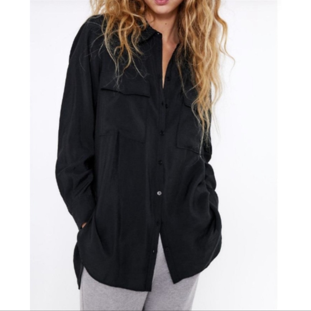 Zara Oversized Button Pocket Collared Shirt